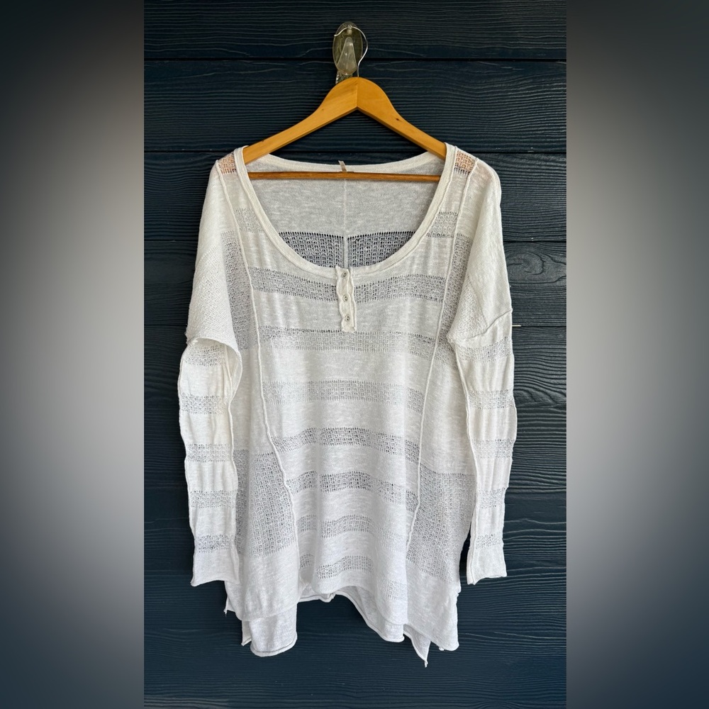 🕊 Free People White Sheer Knit Top XS — Boho Lightweight Layering Sweater